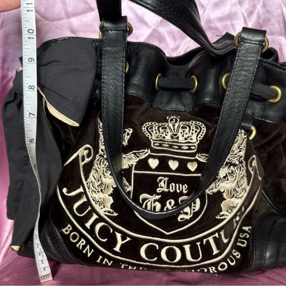 VINTAGE Juicy Couture Daydreamer Black Velour Tote Bag - Picture 15 of 16